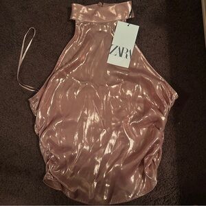 Brand New Zara Metallic Pink Halter Top